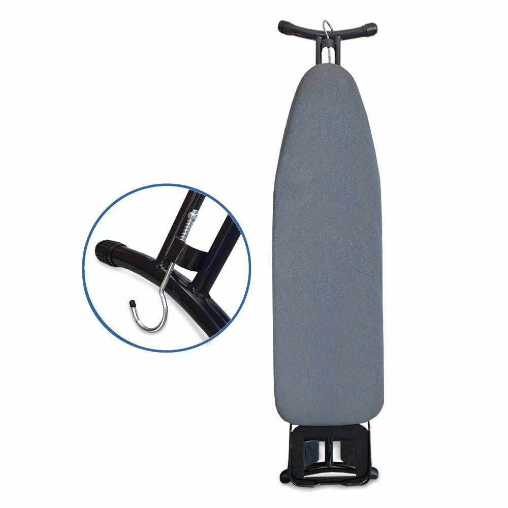 SKU: IB08B IRONING BOARD WITH IRON REST & HANGING HOOK - BOARD SIZE:110x34cm