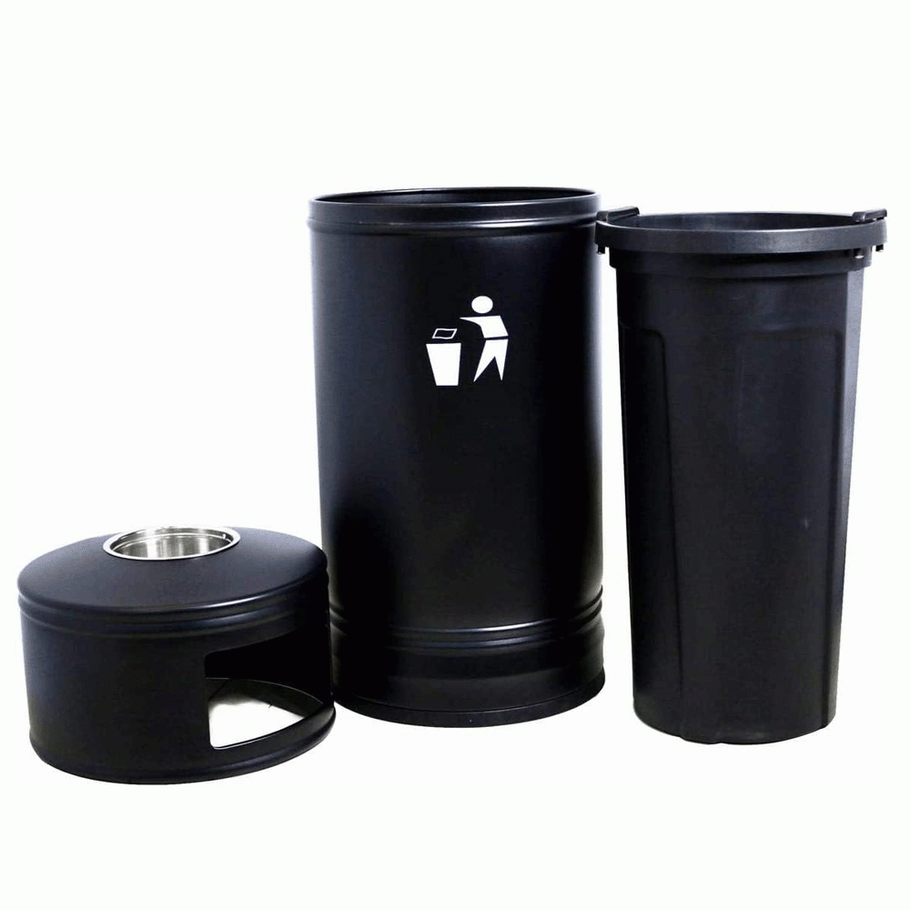 SKU: GPX-110F-BL OUTDOOR METAL TRASH CAN BIN WITH ASHTRAY 55Ltr