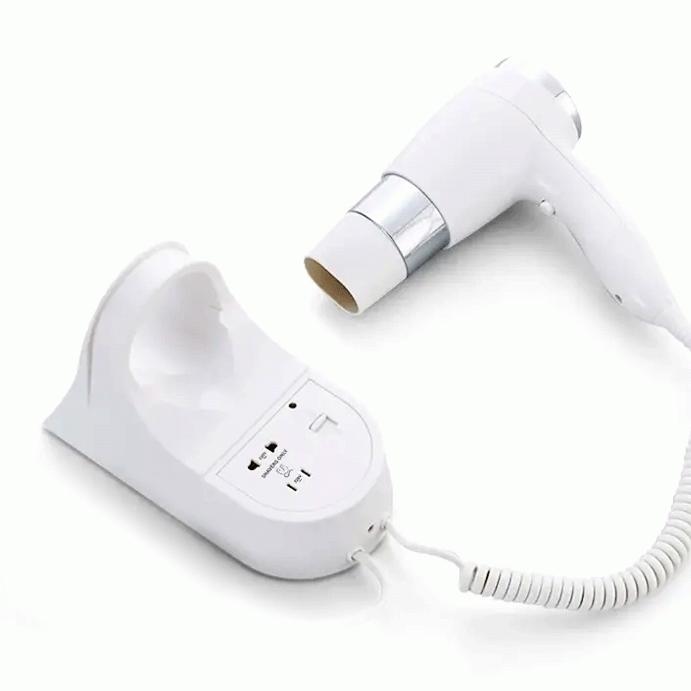 SKU: D07W WALL MOUNTED HAIR DRYER 1200W WITH SHAVER SOCKET 220V WHITE