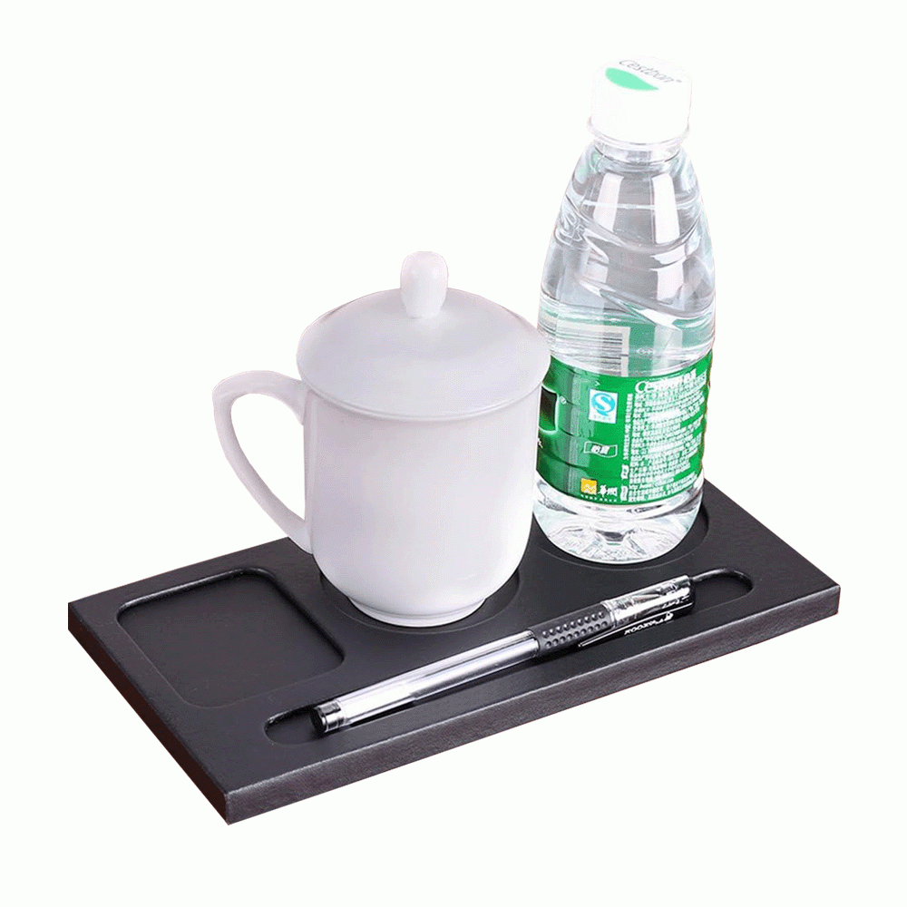 L-27 PU LEATHER COASTER WITH THREE-HOLE CUP HOLDER & PEN SLOT