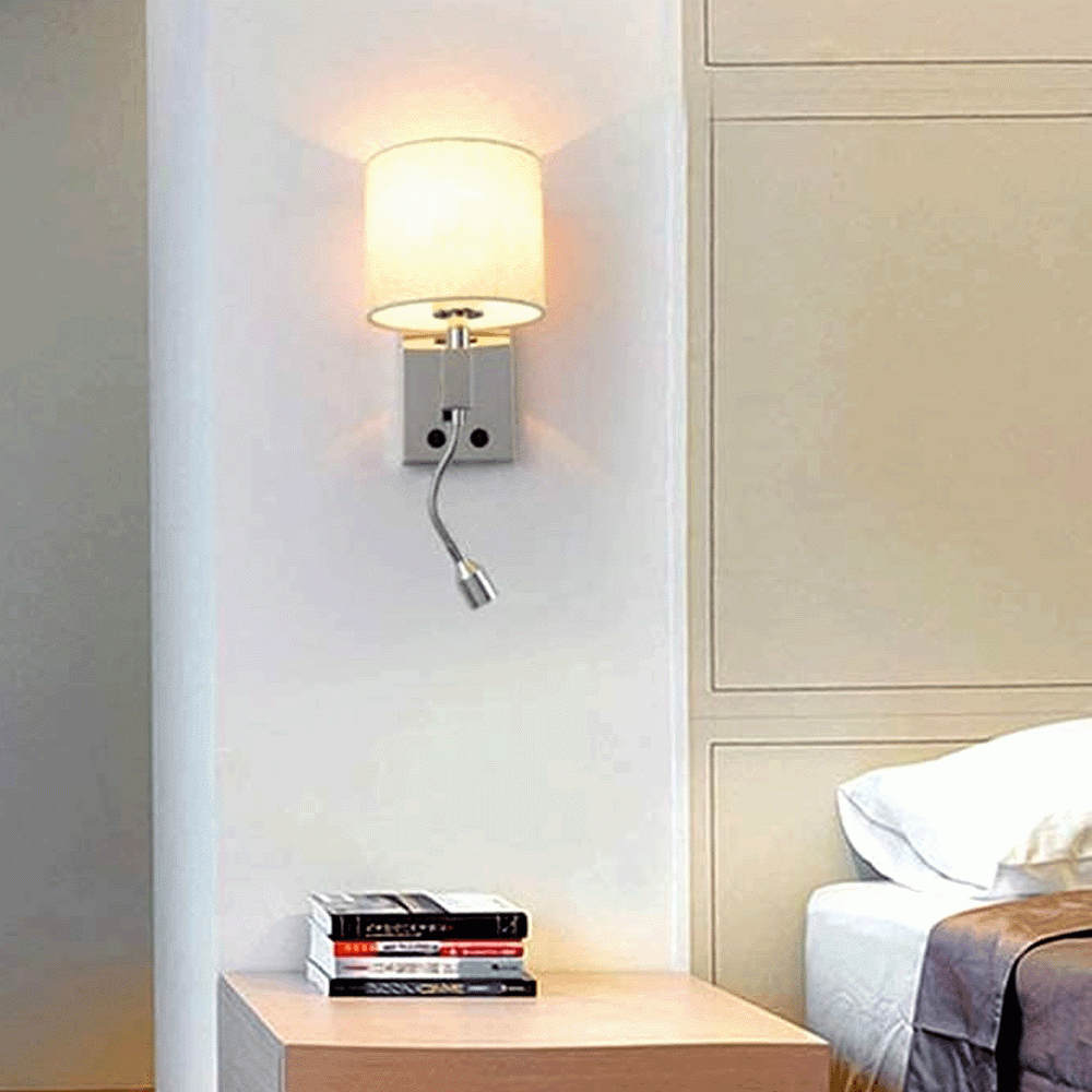 L-07 WALL LIGHT WITH ADJUSTABLE LED READING LAMP - STAINLESS STEEL