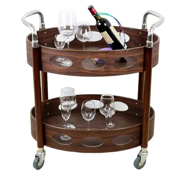 HS-MCG018 TWO-LAYER OVAL WOODEN SERVICE TROLLEY