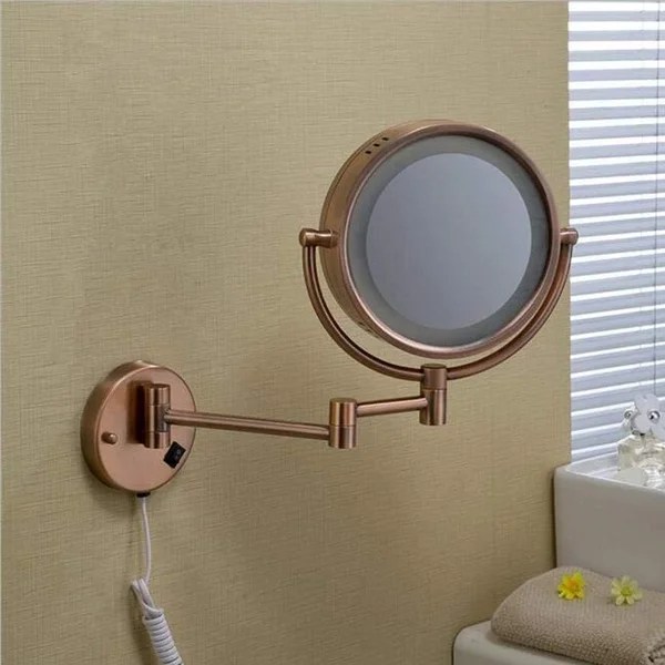 HS-529RG WALL MOUNTED MAGNIFYING MIRROR WITH LED LIGHT ROSE GOLD 8.5"