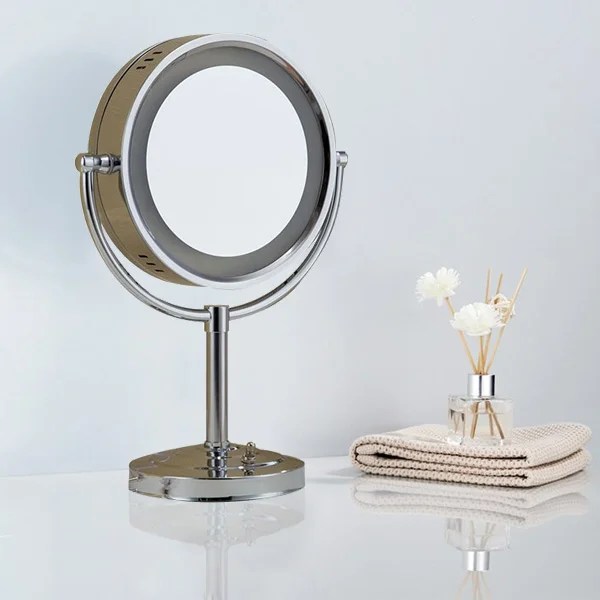 HS-826 DESKTOP MAGNIFYING MIRROR WITH LED LIGHT SILVER 8"