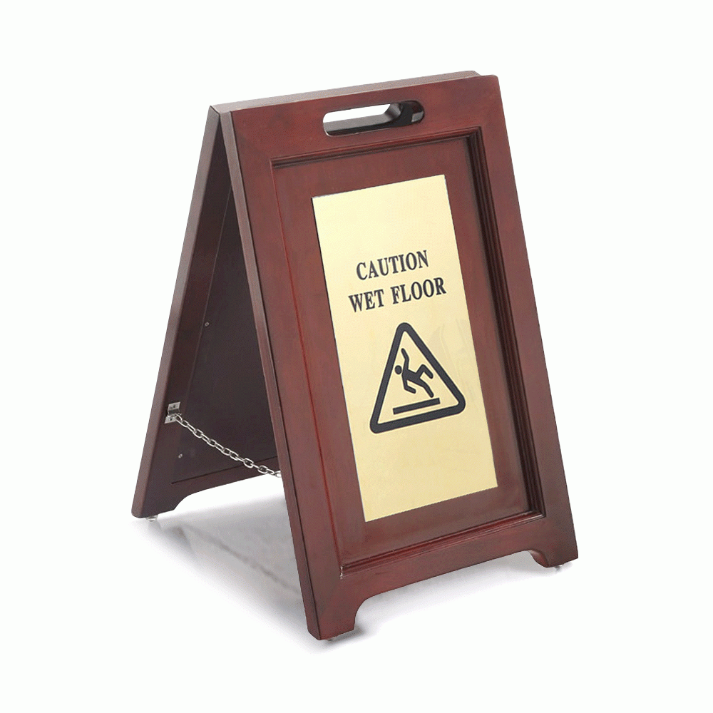 SKU: HS-P21 DOUBLE SIDED WOODEN FOLDING SIGN STAND "CAUTION WET FLOOR"