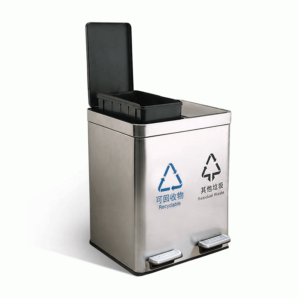 SKU: HS-31 TWO COMPARTMENTS RECYCLE PEDAL BIN 2x14Ltr