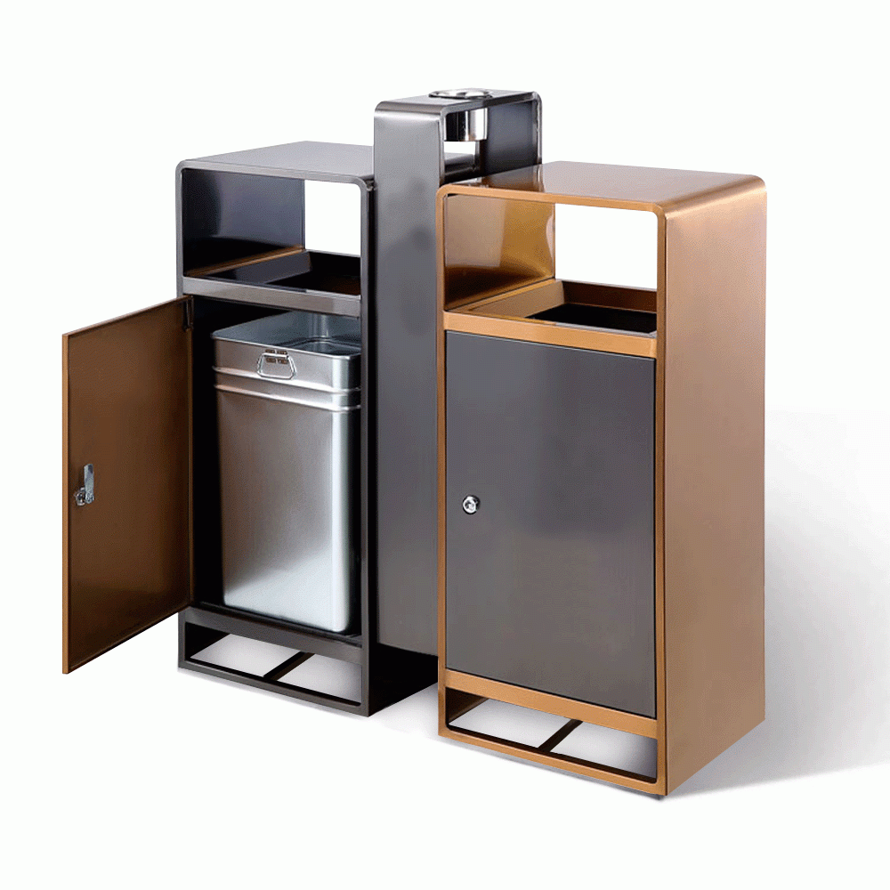 SKU: HS-194 TWO COMPARTMENTS RECYCLE WASTE BIN WITH ASHTRAY