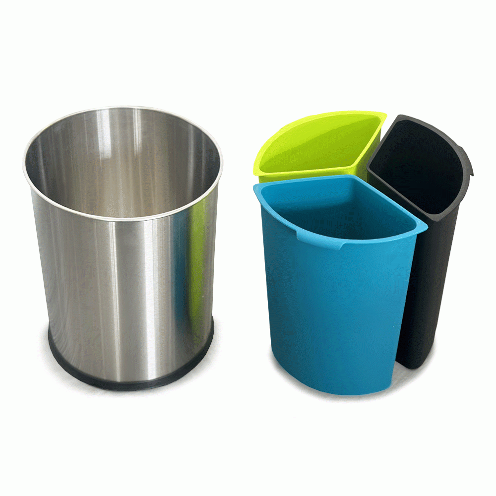 SKU: RB-107B OPEN TOP 3 COMPARTMENTS STAINLESS STEEL RECYCLE WASTE BIN