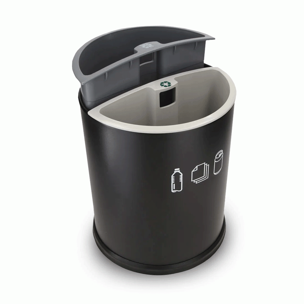 SKU: RD-13 OPEN TOP 2 COMPARTMENTS STEEL RECYCLE WASTE BIN