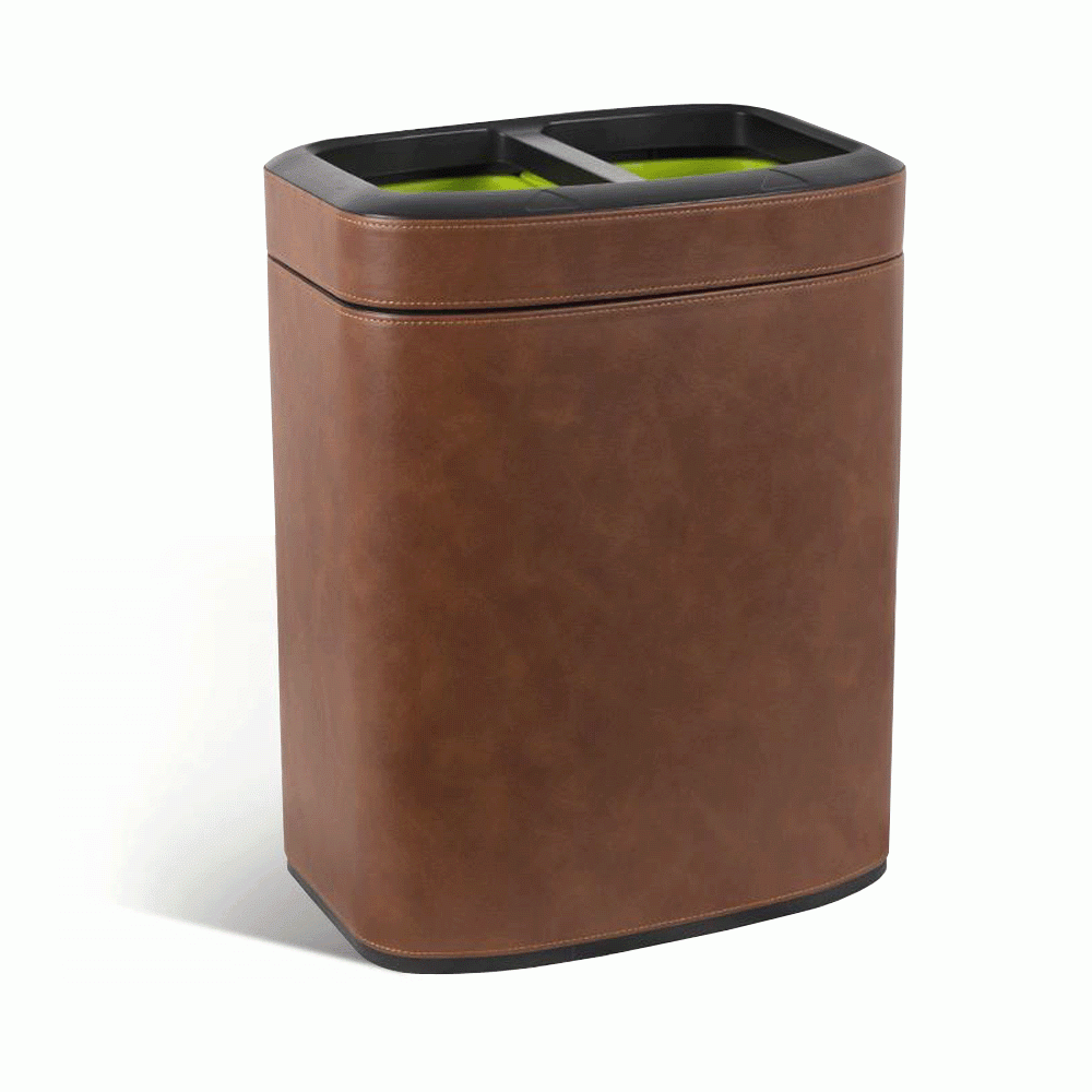 SKU: RD-17 OPEN TOP 2 COMPARTMENTS PU LEATHER RECYCLE WASTE BIN
