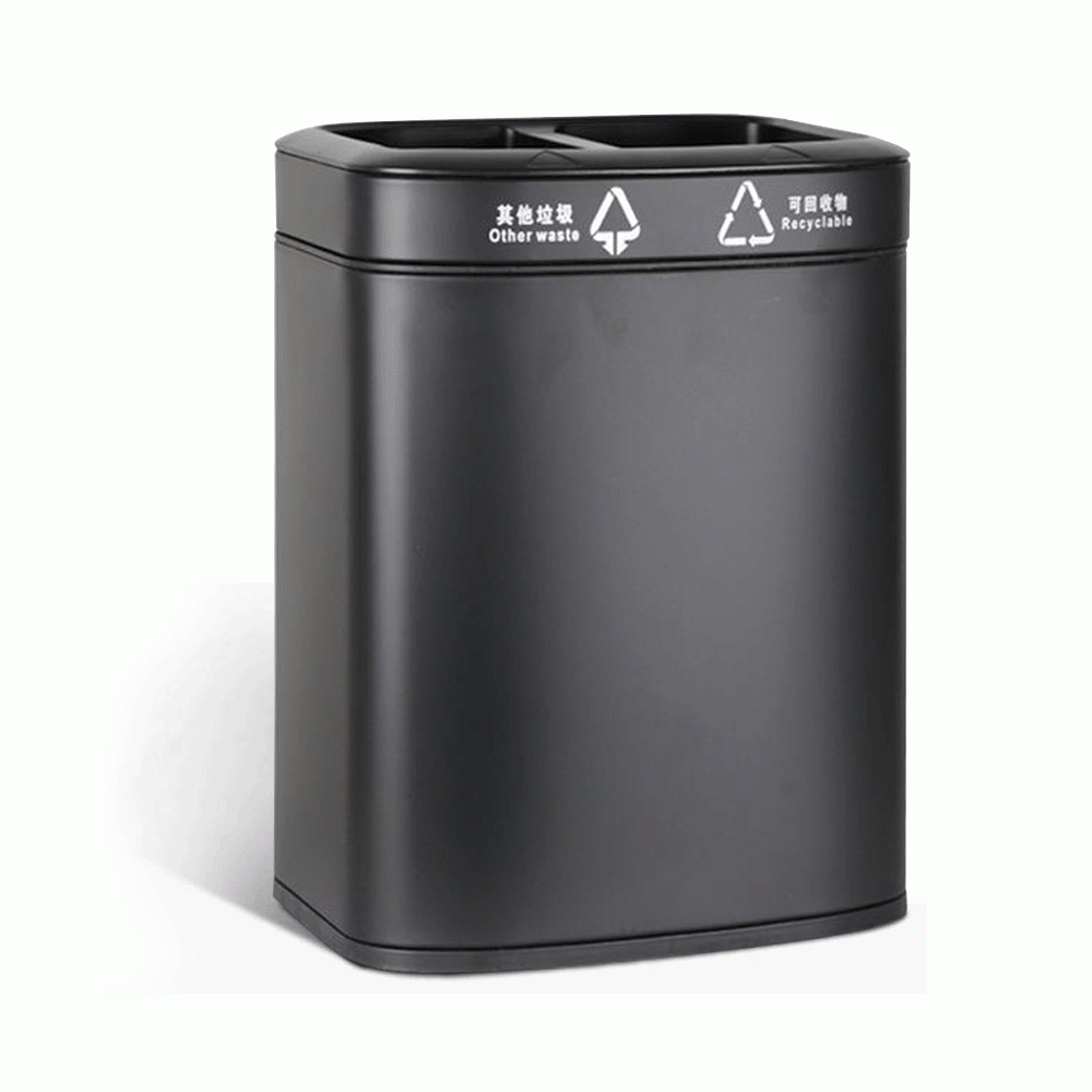 SKU: RD-17B OPEN TOP 2 COMPARTMENTS METAL RECYCLE WASTE BIN