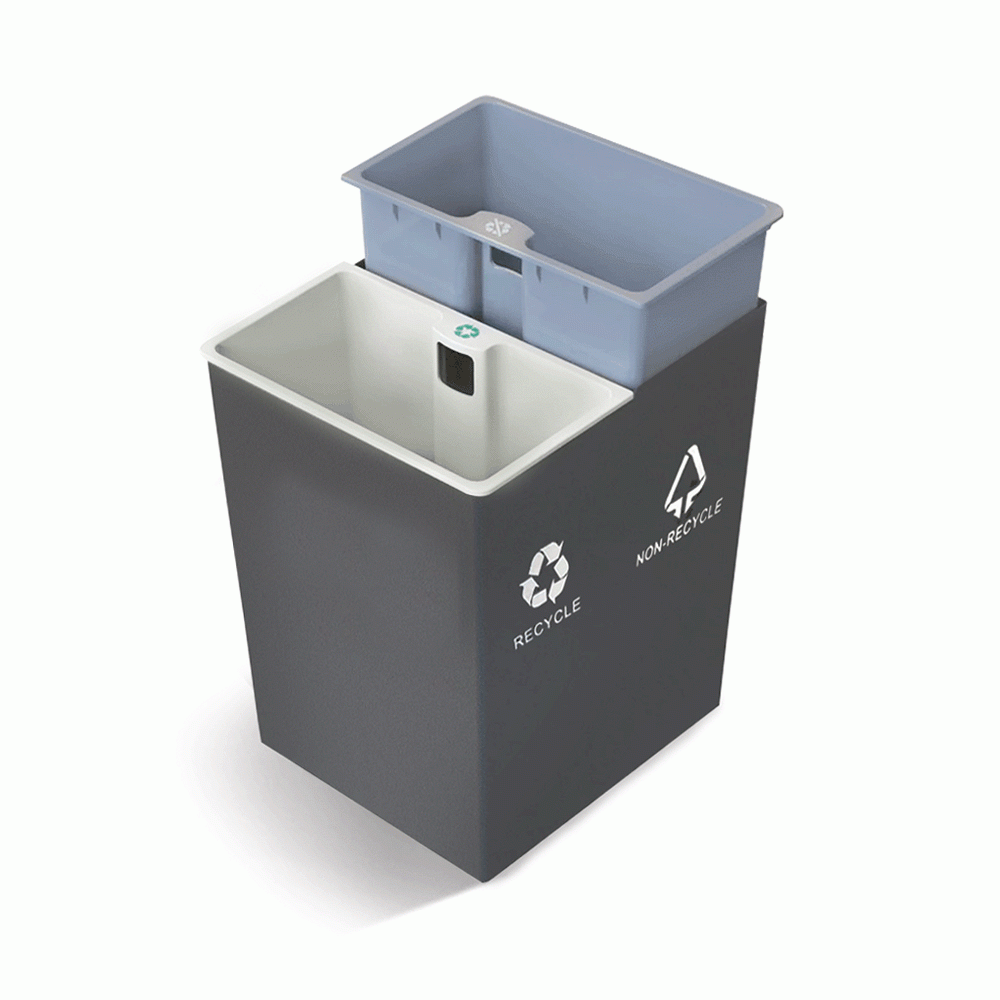 SKU: RD-16 OPEN TOP 2 COMPARTMENTS PU LEATHER RECYCLE WASTE BIN