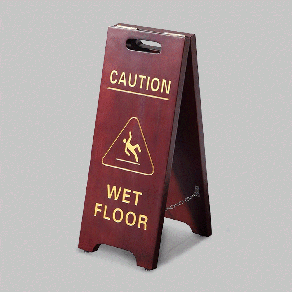 SKU: HS-P20 DOUBLE SIDED WOODEN FOLDING SIGN STAND "CAUTION WET FLOOR"