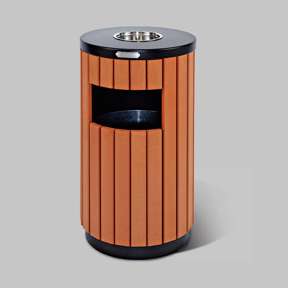 SKU: HS-126B OUTDOOR WOOD & ZINC-IRON TRASH CAN BIN WITH ASHTRAY 33Ltr
