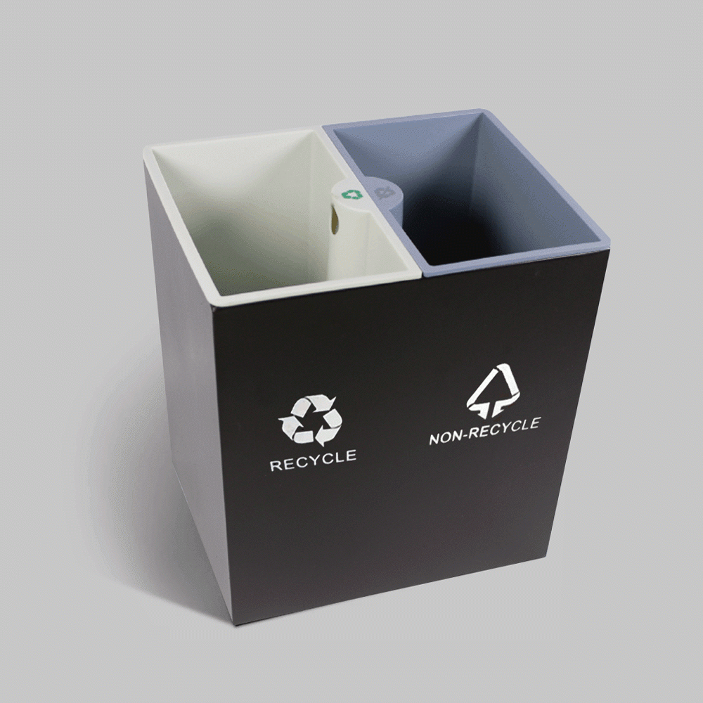 SKU: RD-16 OPEN TOP 2 COMPARTMENTS PU LEATHER RECYCLE WASTE BIN