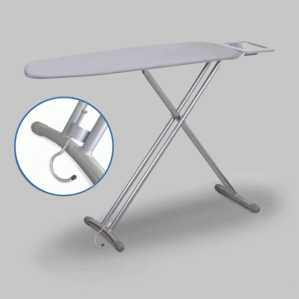 SKU: IB08 IRONING BOARD WITH IRON REST & HANGING HOOK - BOARD SIZE: 110x34cm