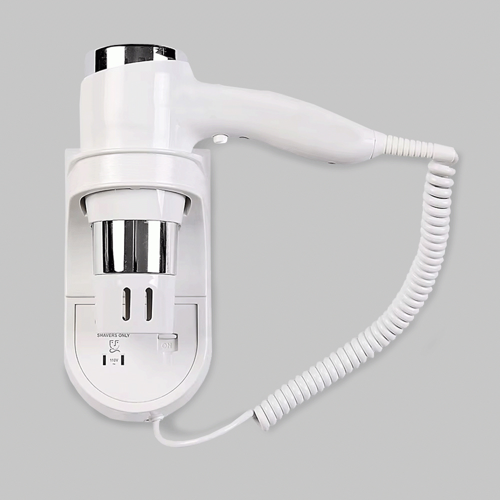 SKU: D07W WALL MOUNTED HAIR DRYER 1200W WITH SHAVER SOCKET 220V WHITE