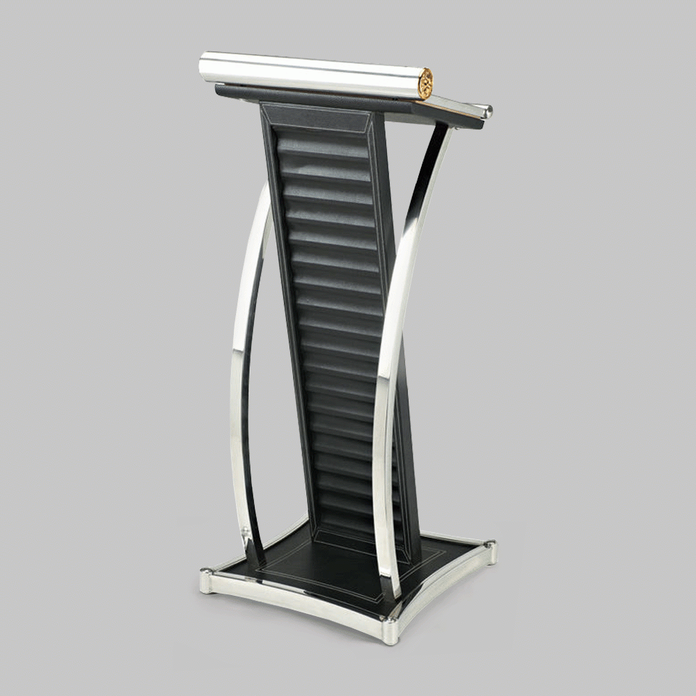 SKU: HS-026 PODIUM STAND STAINLESS STEEL + LEATHER