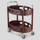HS-MCG018 TWO-LAYER OVAL WOODEN SERVICE TROLLEY