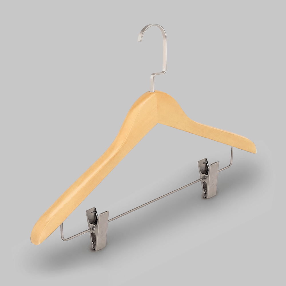 WOODEN CLOTHES HANGER WITH CLIPS 44.5x2cm