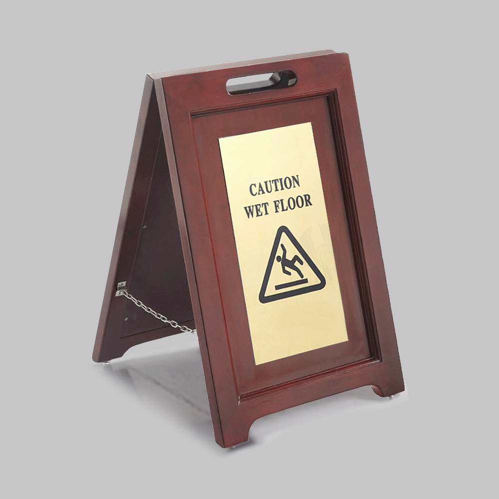 SKU: HS-P21 DOUBLE SIDED WOODEN FOLDING SIGN STAND "CAUTION WET FLOOR"