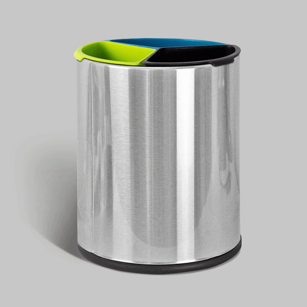 SKU: RB-107B OPEN TOP 3 COMPARTMENTS STAINLESS STEEL RECYCLE WASTE BIN