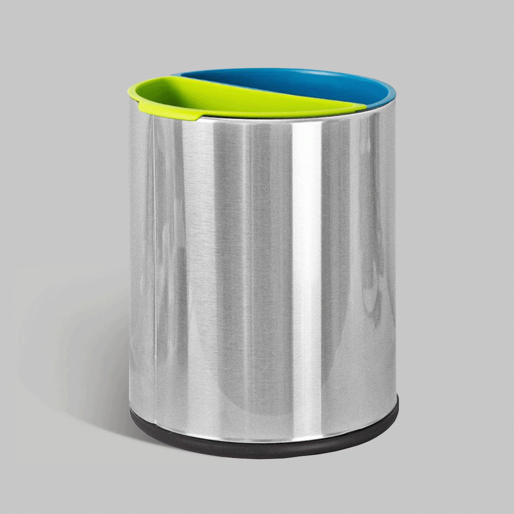 SKU: RB-108B OPEN TOP 2 COMPARTMENTS STAINLESS STEEL RECYCLE WASTE BIN