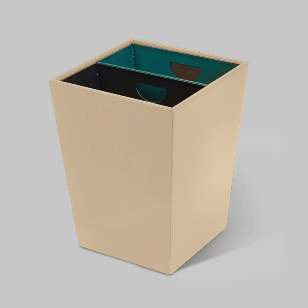 SKU: RD-12 OPEN TOP 2 COMPARTMENTS PU LEATHER RECYCLE WASTE BIN