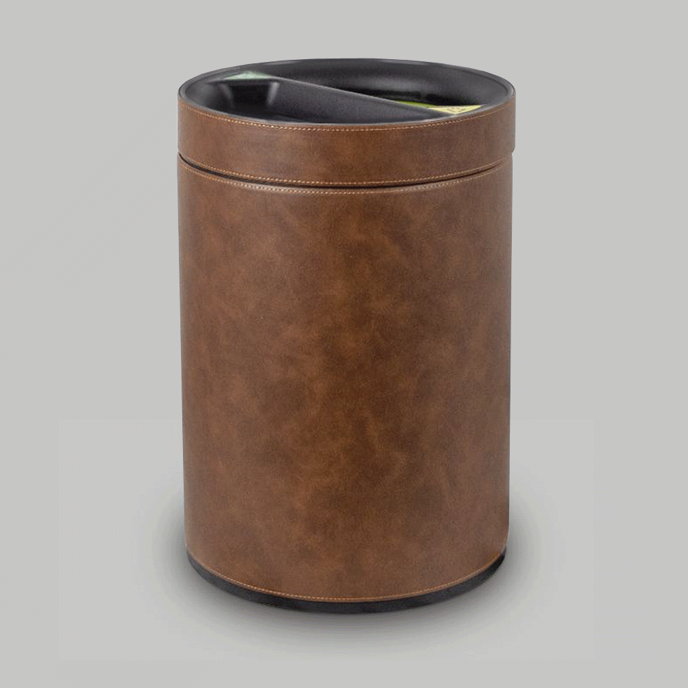 SKU: RD-18 OPEN TOP 2 COMPARTMENTS PU LEATHER RECYCLE WASTE BIN