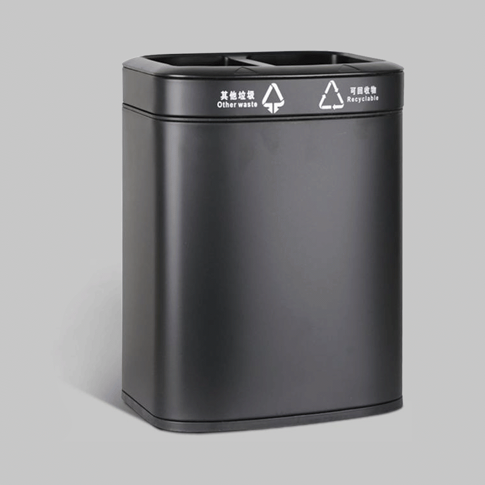 SKU: RD-17B OPEN TOP 2 COMPARTMENTS METAL RECYCLE WASTE BIN