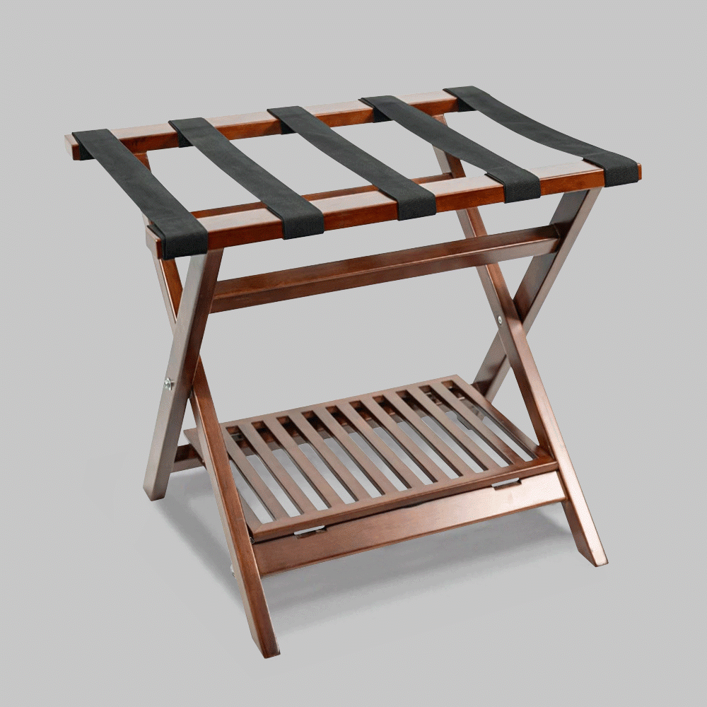 SKU: HS-8A WOODEN LUGGAGE RACK WITH SHELF BROWN