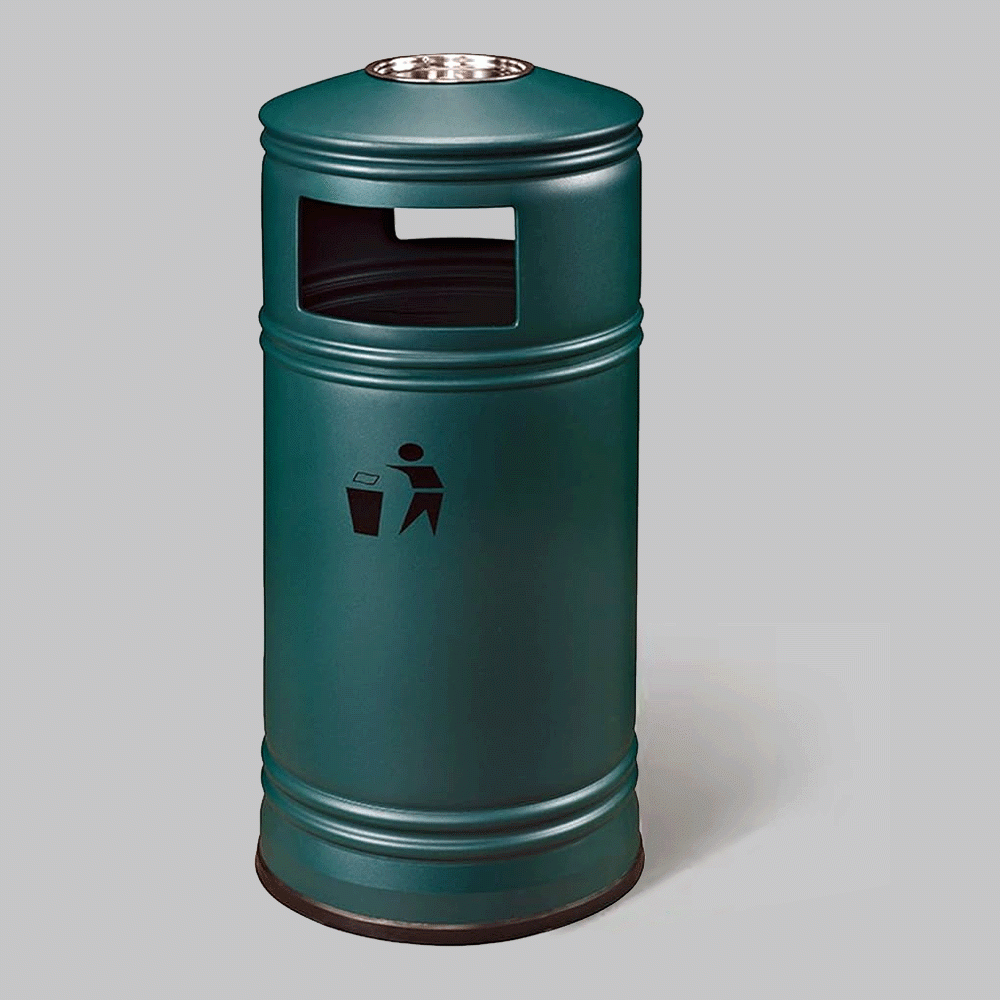 SKU: GPX-110F-GR OUTDOOR METAL TRASH CAN BIN WITH ASHTRAY 55Ltr