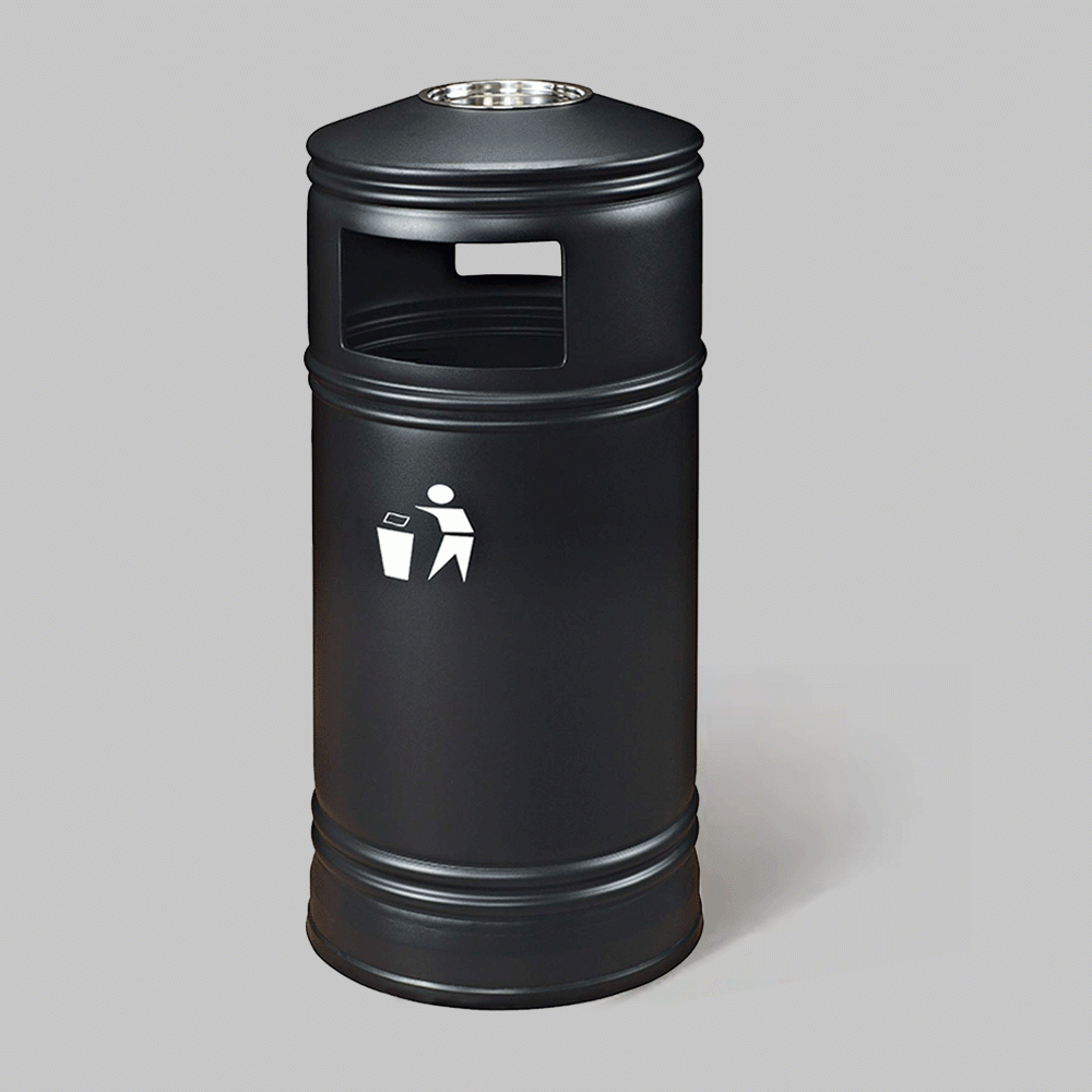 SKU: GPX-110F-BL OUTDOOR METAL TRASH CAN BIN WITH ASHTRAY 55Ltr