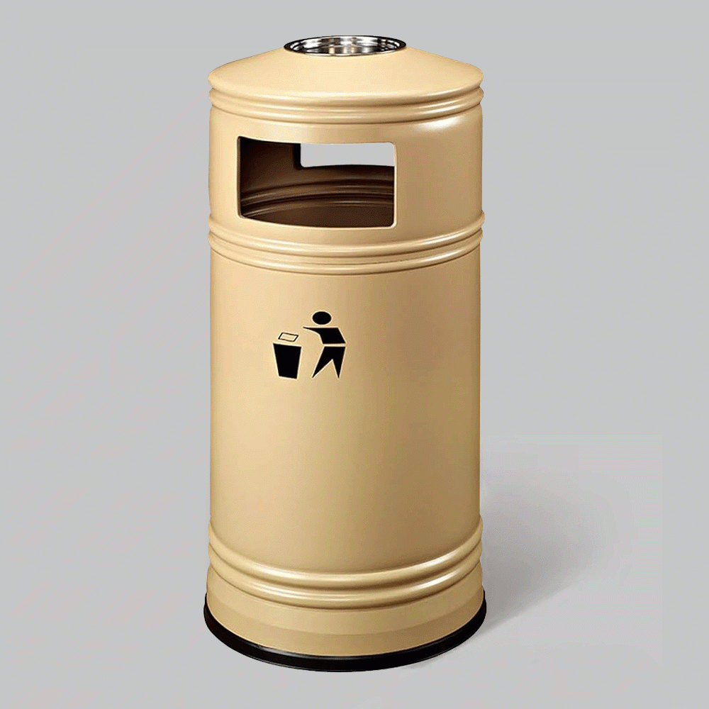 SKU: GPX-110F-BE OUTDOOR METAL TRASH CAN BIN WITH ASHTRAY 55Ltr