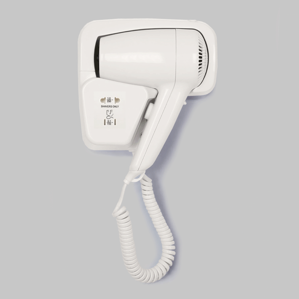 SKU: D01A-W WALL MOUNTED HAIR DRYER WITH SHAVER SOCKET 1200W WHITE
