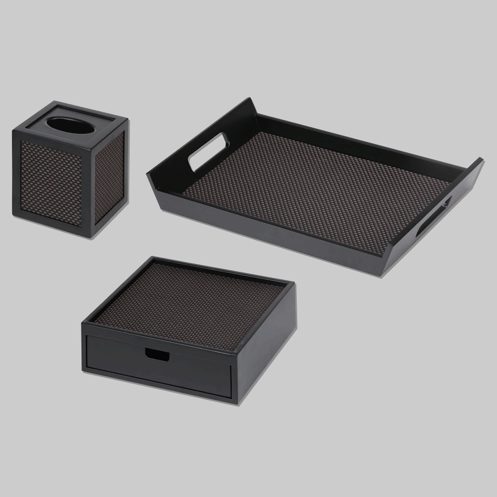 CL-9042 WOOD & PU LEATHER HOTEL AMENITIES 3pcs