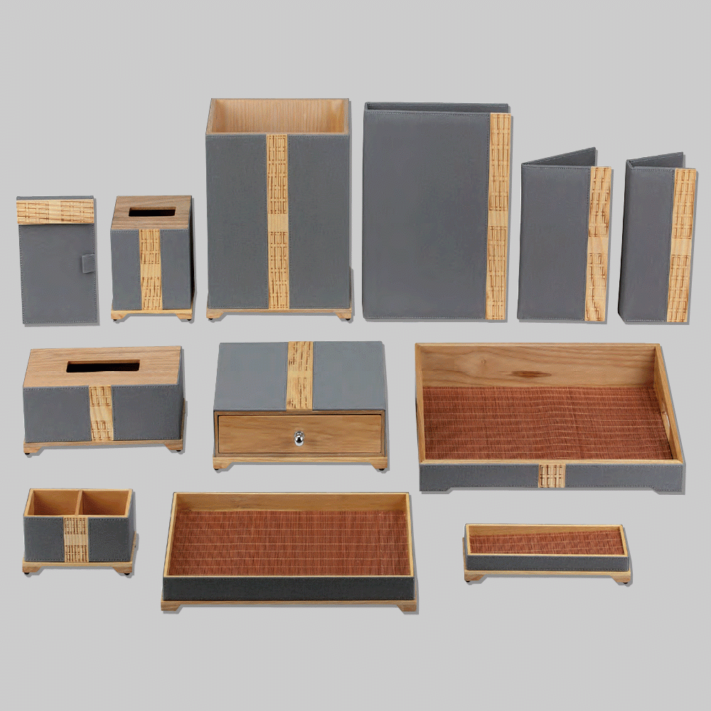 CL-9183 WOOD & PU LEATHER HOTEL AMENITIES 12pcs