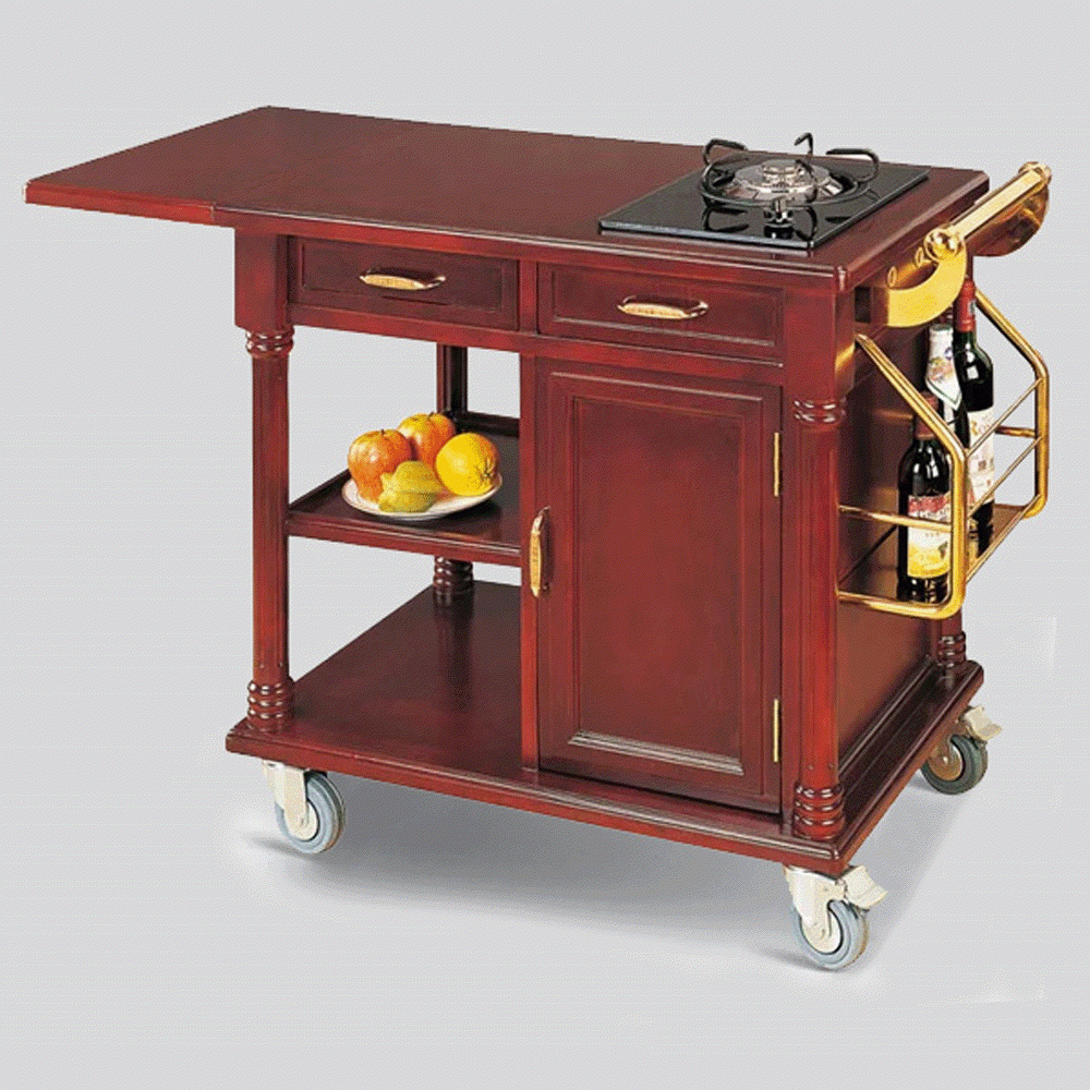 HZ-G22 WOODEN FLAMBE TROLLEY WITH 1 GAS STOVE