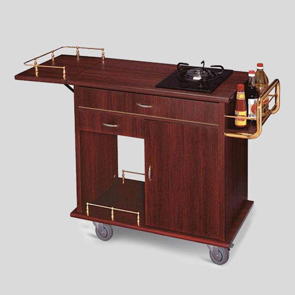 HZ-G27 WOODEN FLAMBE TROLLEY WITH 1 GAS STOVE