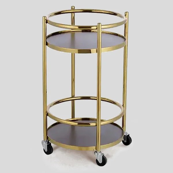 HS-MCG017 TWO-LAYER ROUND SERVICE TROLLEY - GOLD
