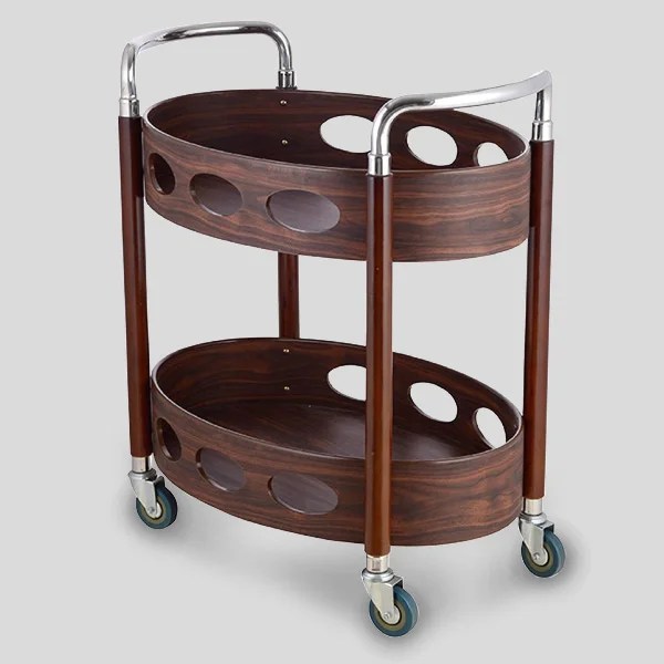 HS-MCG018 TWO-LAYER OVAL WOODEN SERVICE TROLLEY
