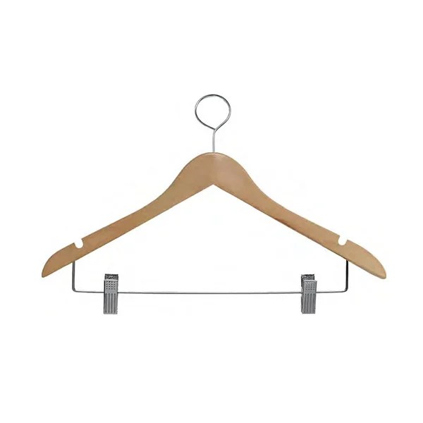 1002 ANTI-THEFT WOODEN CLOTHES HANGER WITH CLIPS 44.5x24x1.2cm